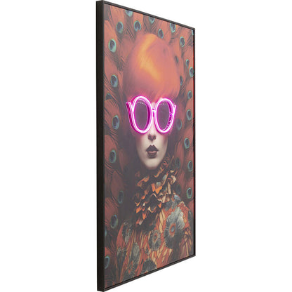 Framed Picture LED Fancy Red Lady 120x80cm