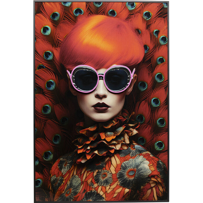 Framed Picture LED Fancy Red Lady 120x80cm