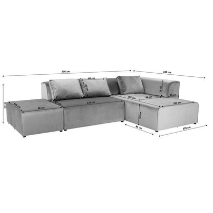 Corner Sofa Infinity Ottomane Grey Right - JULIA VENCE STORE