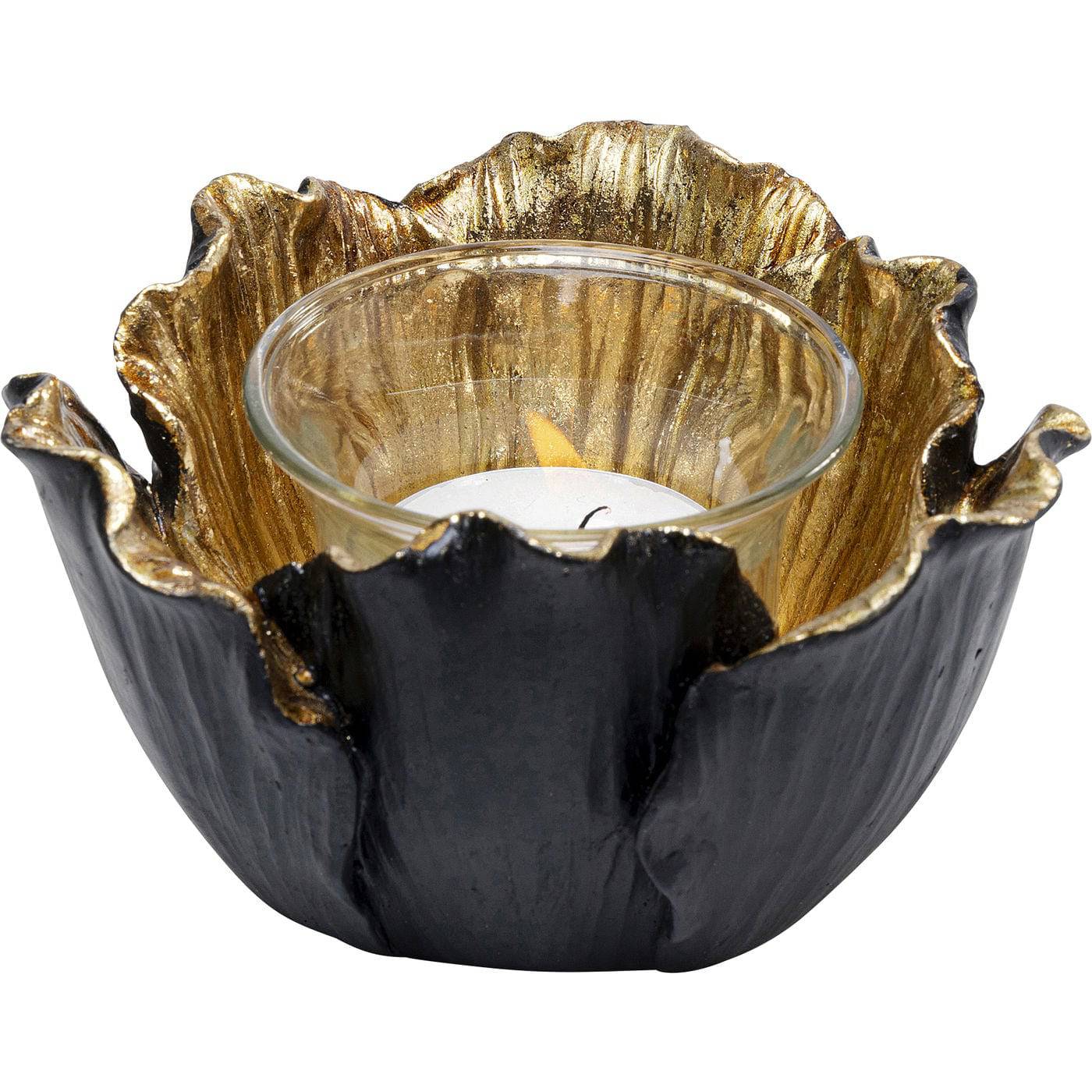 tealight-holder-flower-bloom-black-gold-o10 - JULIA VENCE STORE