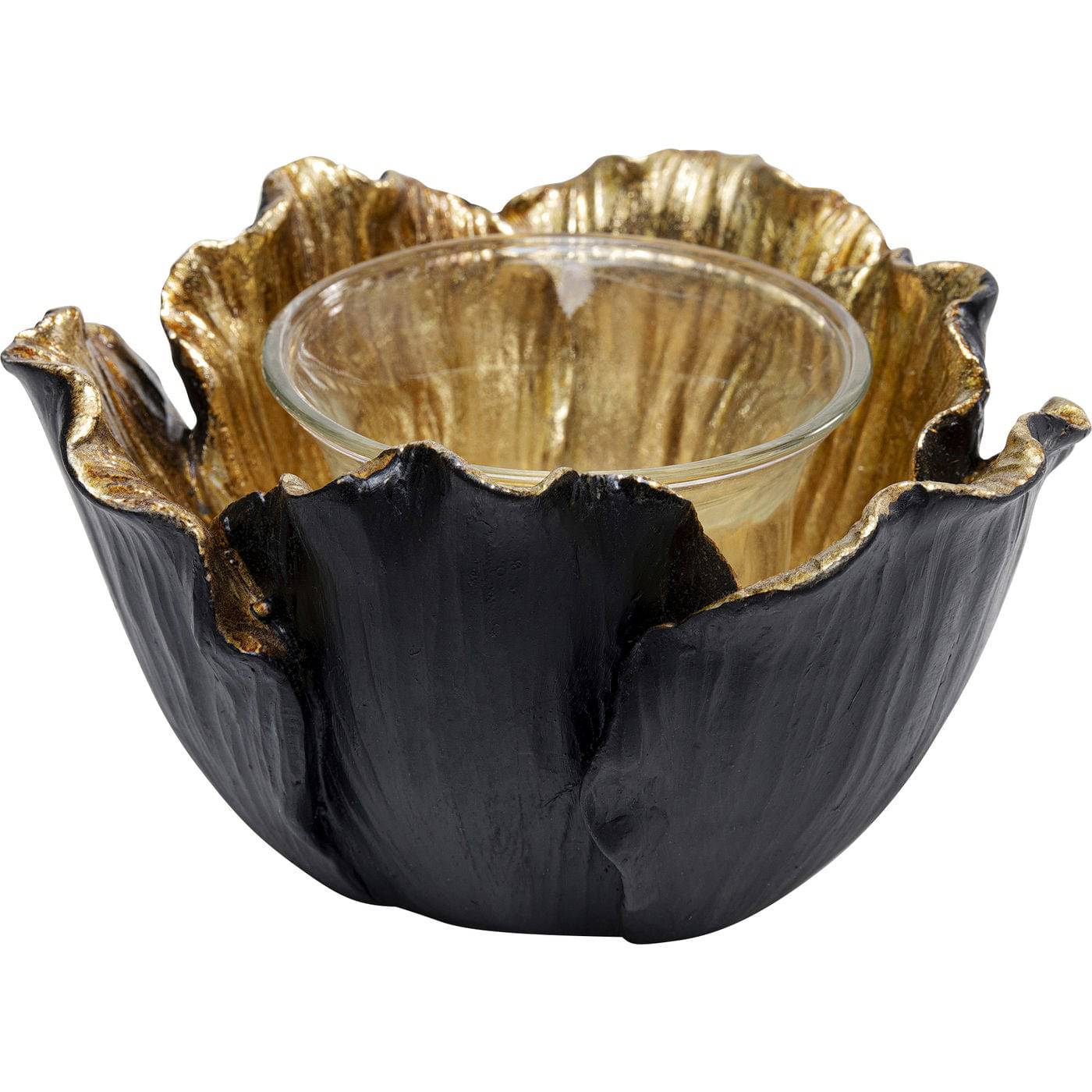 tealight-holder-flower-bloom-black-gold-o10 - JULIA VENCE STORE