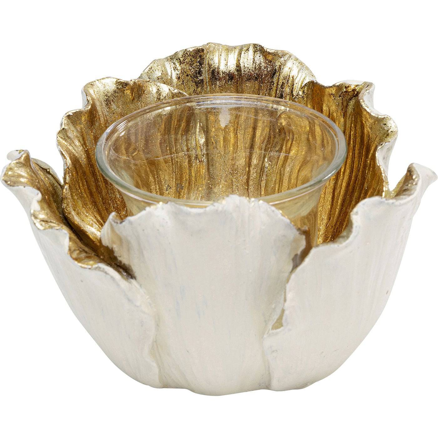 Tealight Holder Flower Bloom Creme Gold 10 - JULIA VENCE STORE