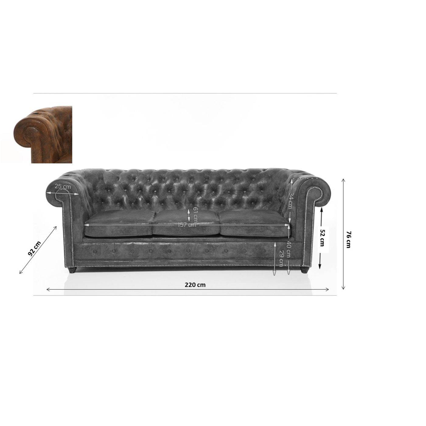 Sofa Oxford 3-Seater Vintage Smart - JULIA VENCE STORE