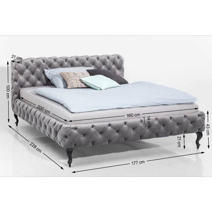 Bed Desire Velvet Silver Grey 160x200 cm - JULIA VENCE STORE