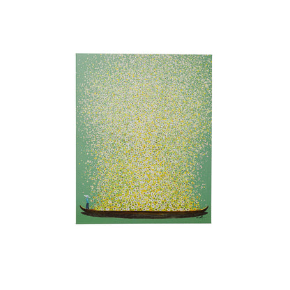 Canvas Picture Flower Boat Green Yellow 80x100cm