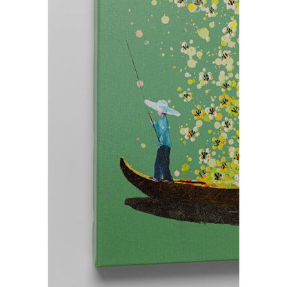 Canvas Picture Flower Boat Green Yellow 80x100cm