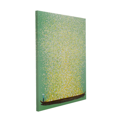 Canvas Picture Flower Boat Green Yellow 80x100cm