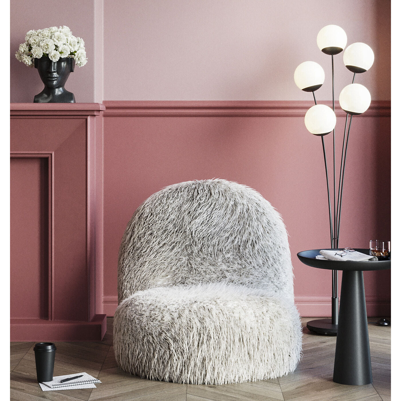 Swivel Armchair Fluffy Beige