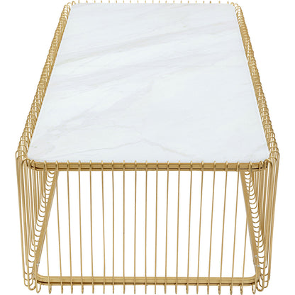 Coffee Table Wire Glass Marble White 145x70cm