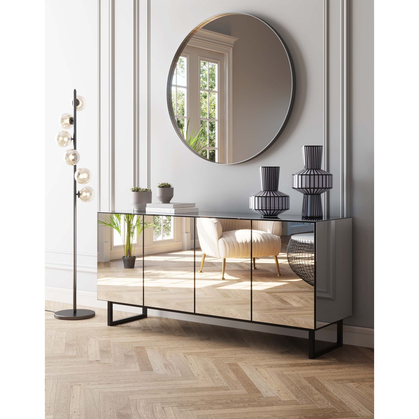 Black Mirrored Sideboard