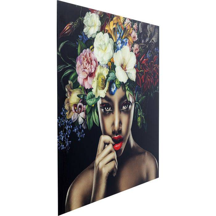 Picture Glass Pretty Flower Woman 100x100 - JULIA VENCE STORE