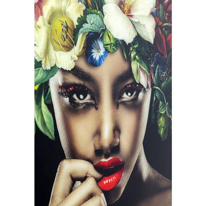 Picture Glass Pretty Flower Woman 100x100 - JULIA VENCE STORE