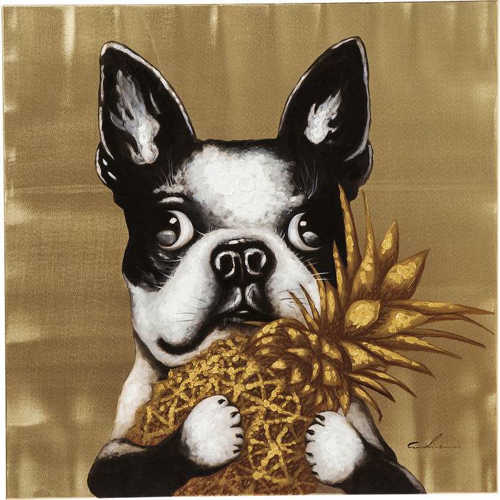 Picture Touched Dog with Pineapple 80x80cm - JULIA VENCE STORE