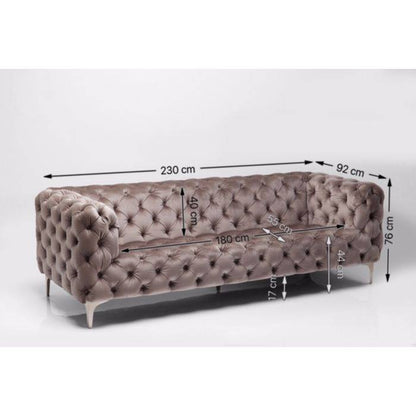 Sofa Look 3-Seater Velvet Grey - JULIA VENCE STORE