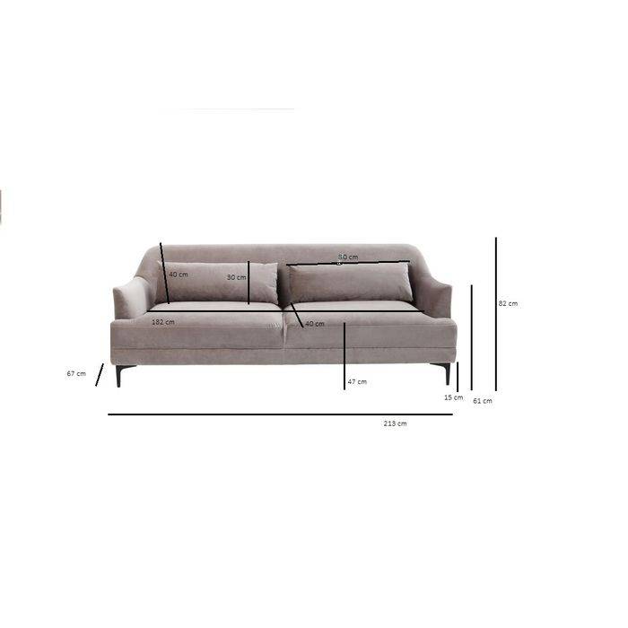 Sofa Proud 3-Seater Grey - JULIA VENCE STORE